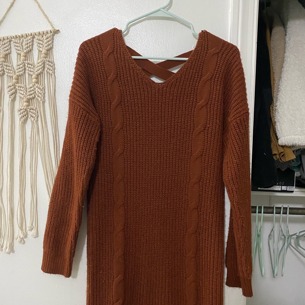 Full Circle Trends-burnt orange sweater dress
